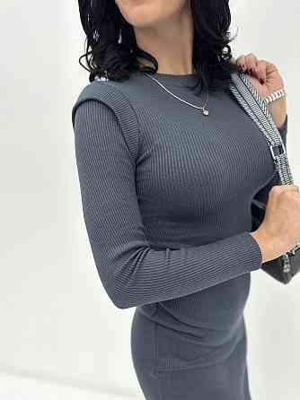 Тепла сукня рубчик "Hillary" оптом | Норма Графіт, 46-48 Київ