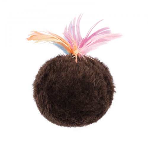 Игрушка Природа Мячик пушистый с перьями для кота, 5 см Винница