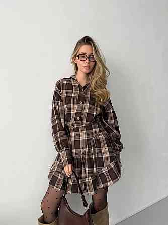 Жіночий стильний костюм-двійка: сорочка та спідниця в карту тіар Шоколадний, 46/48 Одеса