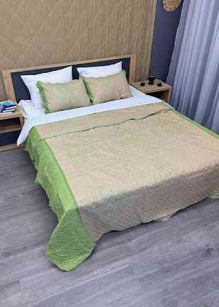 Покривало стьобане з наволочками Expo Trade ромб 220x220 (+-10 см) бежевий з салатовим (85-162) Київ