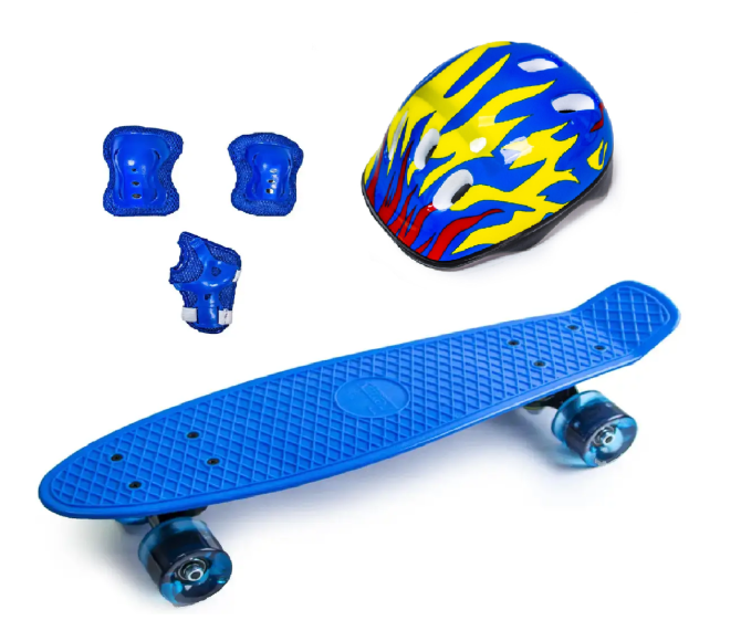 КОМПЛЕКТ Скейтборд Penny Board. Синий + защита + шлем. Колеса светящиеся Одесса - изображение 1