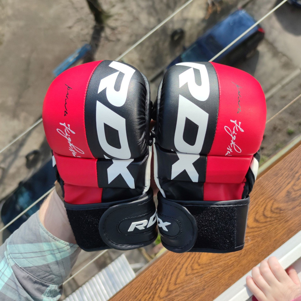 Рукавички для MMA змішаних єдиноборств бойового самбо мма бітки рукопашного бою шінгарти RDX T6 Red розмір L капа в комплекті Київ - фото 10