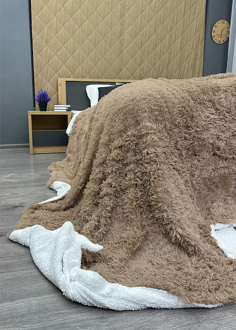 Плед-покривало 200х230 см (+-10см) Травка на овчині колір какао з білим (87-216) Київ - фото 7