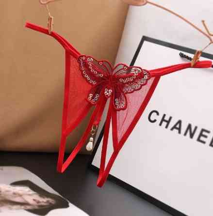 Сексуальні стрінги з метеликом та паєтками червоні - розмір універсальний, резинка до 84см Київ