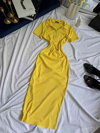 Жіноче базове плаття-поло з коротким рукавом турецький рубчик Лимонний, 46/48 Одеса