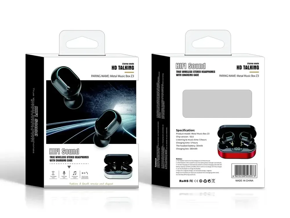 Гарнитура Double с кейсом Bluetooth Metal Music Box Z3: TWS наушники, сенсорное управление, индикатор заряда Одесса - изображение 1