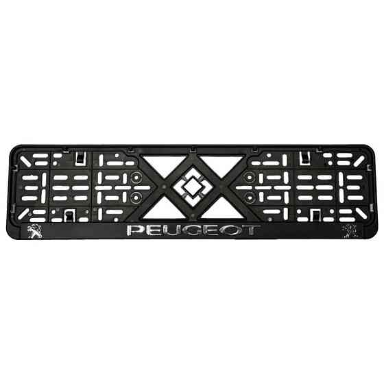 Рамка номерного знаку хром надпис Peugeot пластик чорна 1шт Киев