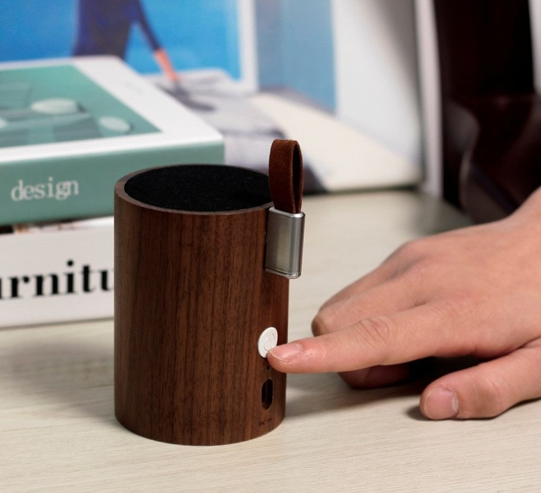 Портативний Bluetooth-динамік із вбудованим світильником Gingko Drum, дерево горіх Рівне - фото 3