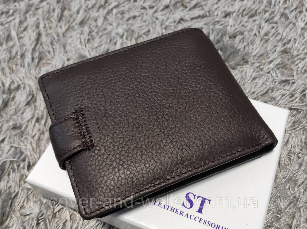 Коричневий шкіряний чоловічий гаманець на кнопці ST Leather Київ - фото 9