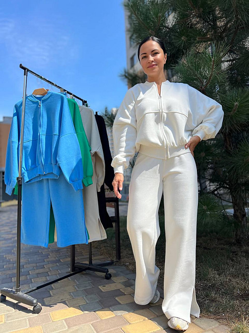 Костюм жіночий Quzen 472-472 пілот блискавка брюки палаццо широкі фліс білий, білий, M Київ - фото 20