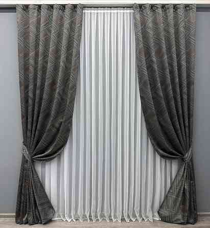 Комплект готовых штор VR-Textil Жаккард Mystery № 1621ш Серый с коричневым 150х290 см 2 шт (33-0543) Киев