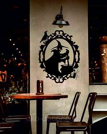 Декоративне настінне Панно «Ведьма та котел», Декор на стіну 110*86 см, Чорний Київ