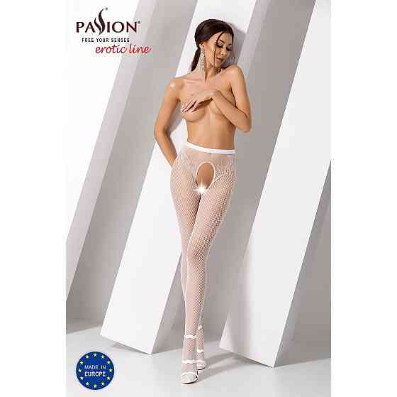 Сетчатые колготки-бодистокинги Passion S019 One Size, White, имитация трусиков, открытый доступ Sex Aura Киев