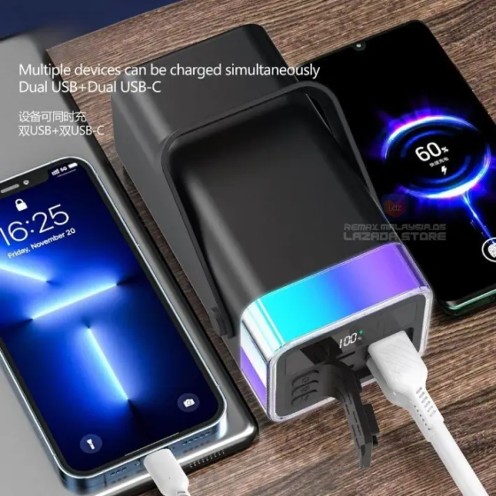Универсальная зарядная батарея Power Bank Remax RPP-596 40000 mAh PD20W+QC22.5W с фонарем Винница