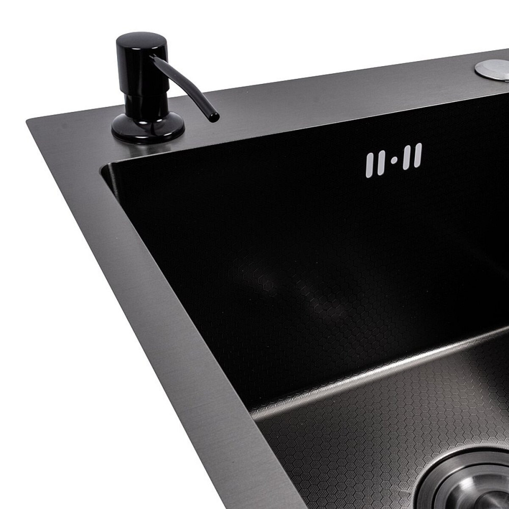 Кухонна мийка 65*50 L PVD чорна VALESO Handmade DÉCOR (сифон круглий, 3,0/0,8) Коломыя - изображение 4