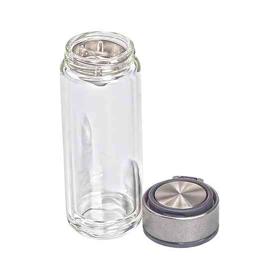 Термос скляний з подвійними стінками та ситечком 330 мл сірий HP-14-39G Коломия