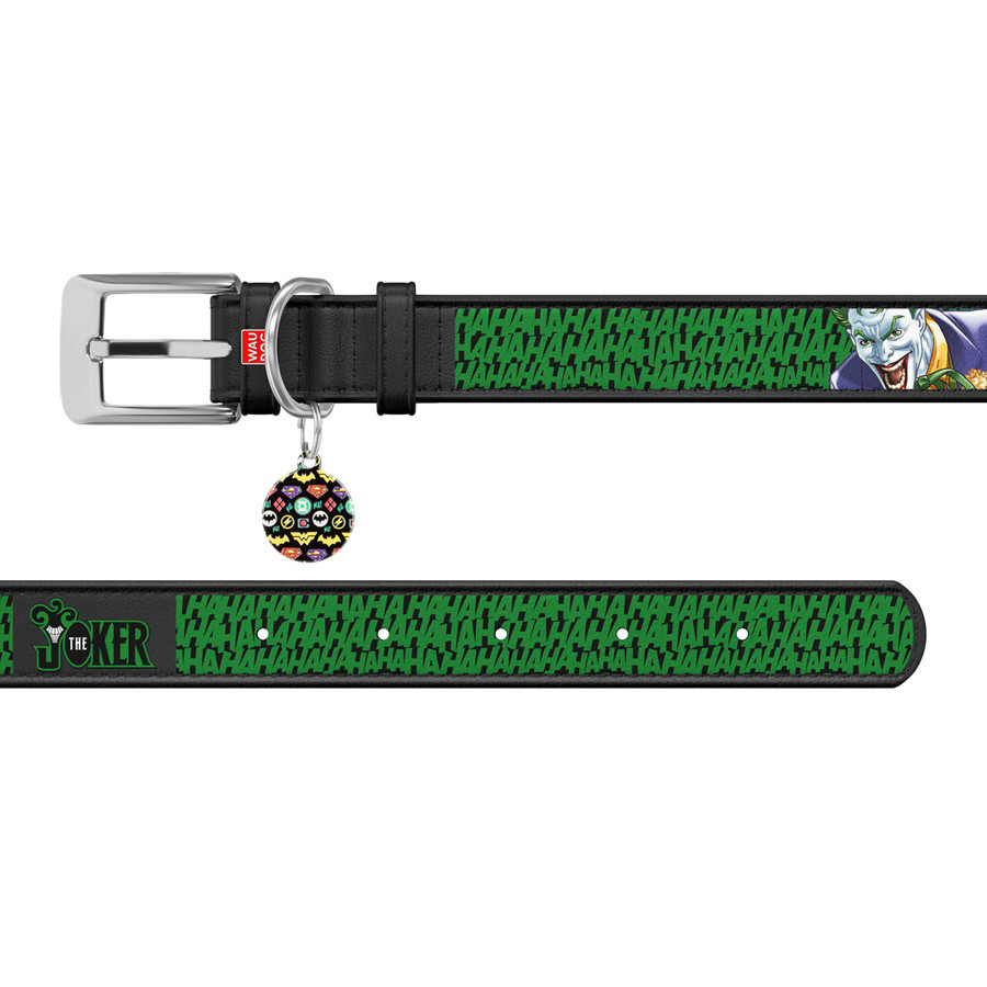 Нашийник для собак шкіряний WAUDOG Design з QR паспортом, малюнок "Джокер", Ш 25 мм, Д 38-49 см, чорний Вінниця - фото 3