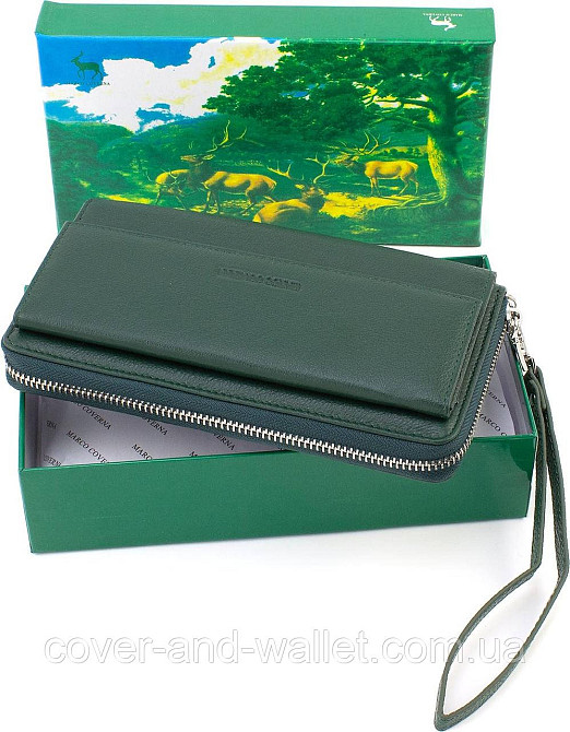 Зелений шкіряний жіночий гаманець клатч з ремінцем Marco Coverna MC 6054-7 Київ - фото 6