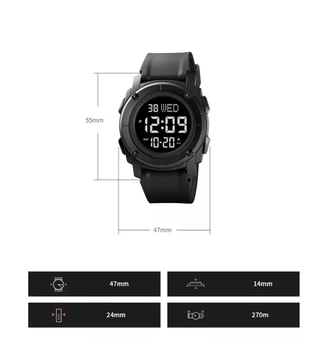 Чоловічий спортивний наручний годинник Skmei 1853 (Чорний з чорним циферблатом) Вінниця - фото 9