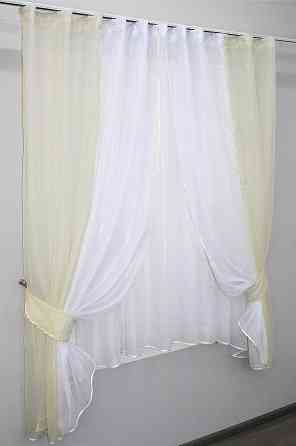 Кухонний комплект VR-Textil № 038к шторки і тюль бежевий з білим 280х170 см (50-328) Київ