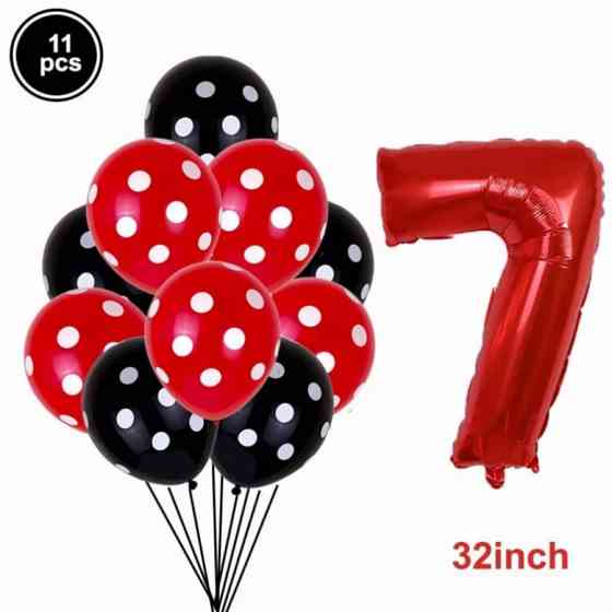 Шарики Леди Баг и шарик цифра 7 11 штук 32 дюйма красно-черный Киев