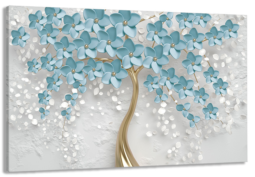 Картина холст в гостиную / спальню  Дерево сині квіти   MLP_177 70x140 см Киев - изображение 1