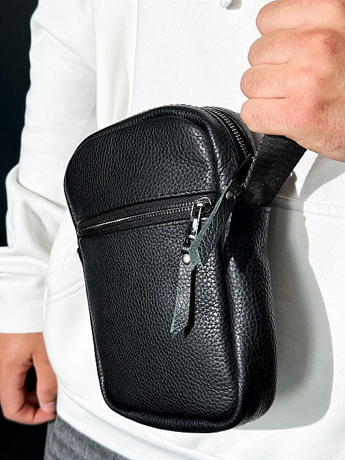 Сумка-мессенджер из натуральной кожи, сумка через плечо мужская SKILL Zero (Черная) Сумы - изображение 4