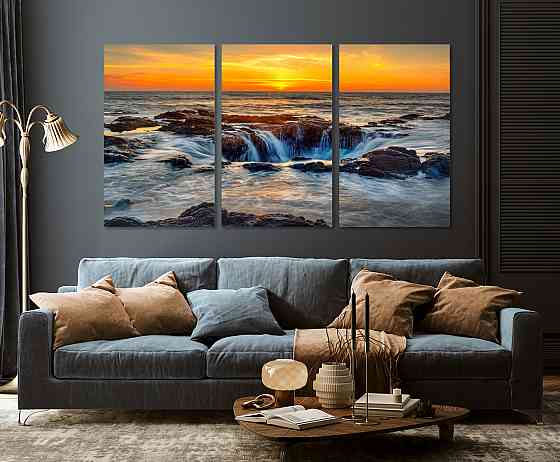 Модульная картина в гостиную / спальню   Захід сонця в морі     ART-022_3A 70х130 см Киев