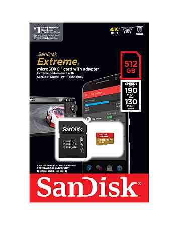 Карта пам'яті microSDXC (UHS-1 U3) SanDisk Extreme A2 512Gb class 10 V30 (R190MB/s,W130MB/s) (adapter SD) Київ