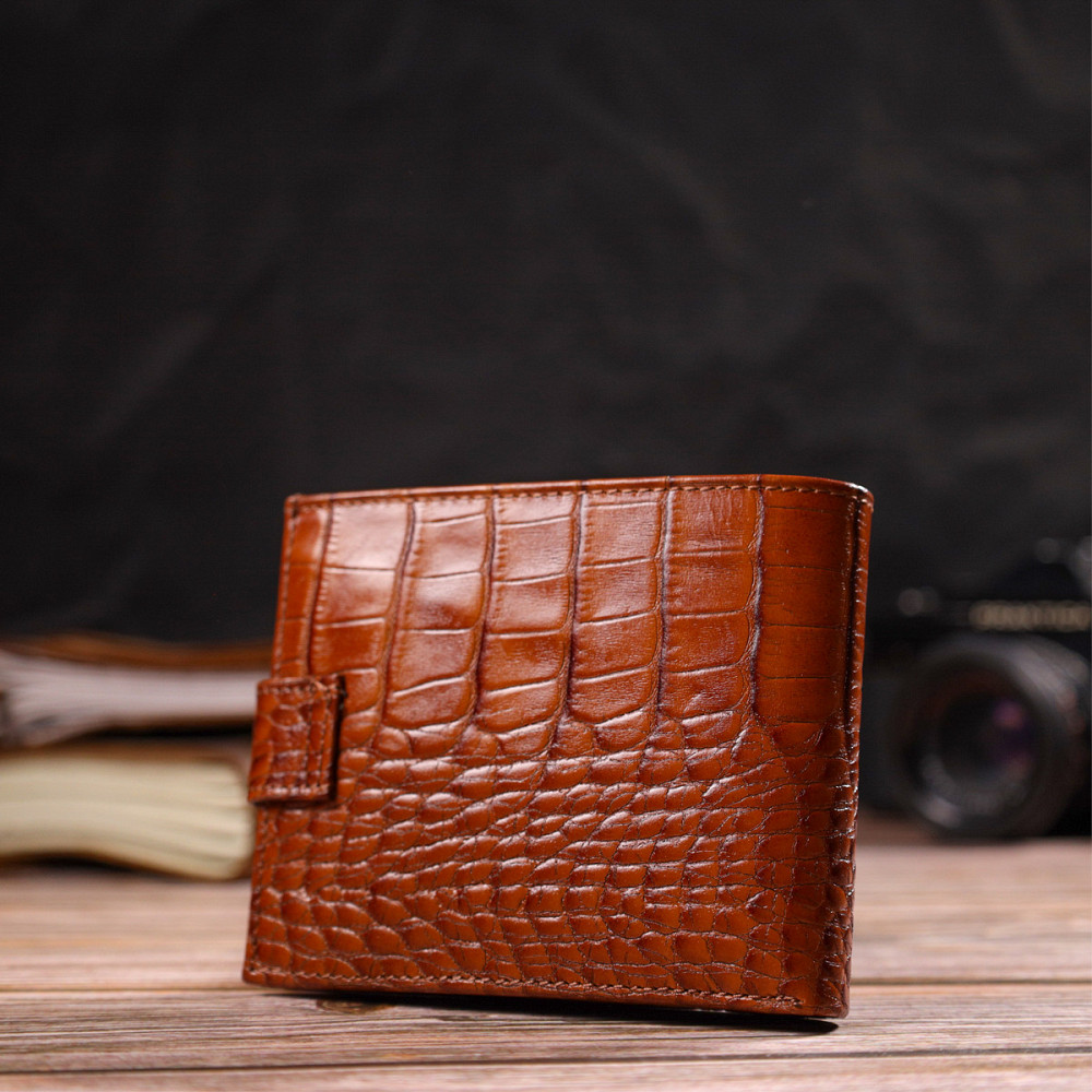 Незвичайний горизонтальний гаманець для чоловіків з натуральної шкіри з тисненням під крокодила CANPELLINI 21893 Рудий Київ - фото 9