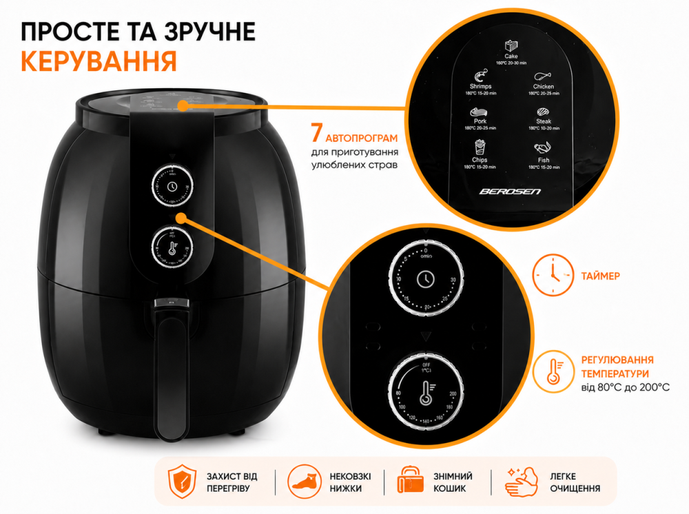 Мультипіч Air Fryer 3.6 л Berdsen BD-650 | Аерофритюрниця без олії 1300 Вт | Аерогриль для дому Київ - фото 13