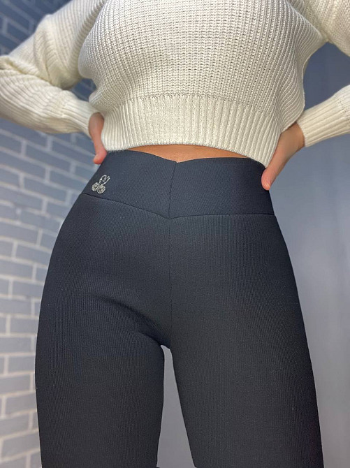 Лосини жіночі Clover 2937 рубчик широкий пояс камінчики утеплені на хутрі чорні, чорний, 2XL Київ - фото 4