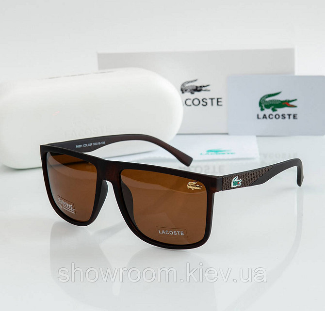 Чоловічі коричневі сонцезахисні окуляри з поляризацією Lacoste (0166) Київ - фото 1