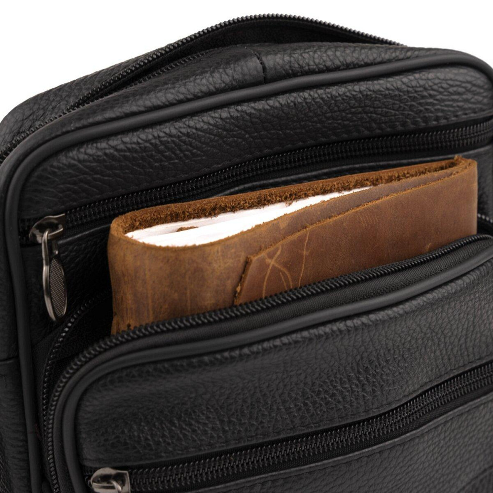 Сумка мужская на одно отделение зернистая Vintage 20203 Черная Киев - изображение 7