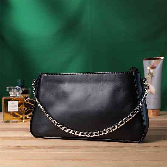 Женская сумка багет с цепочкой и съемным ремешком из гладкой натуральной кожи Черная (SHVIGEL) Киев