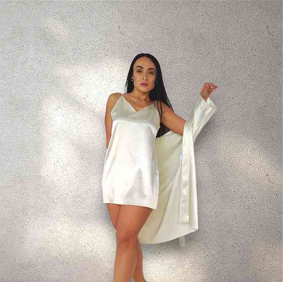 Комплект жіночий нічна сорочка з халатом Молочний S Харків