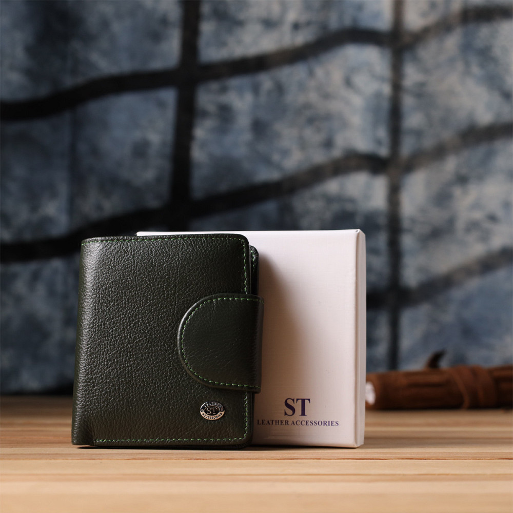 Вертикальний жіночий гаманець з натуральної шкіри Зелений (ST Leather) Київ - фото 4