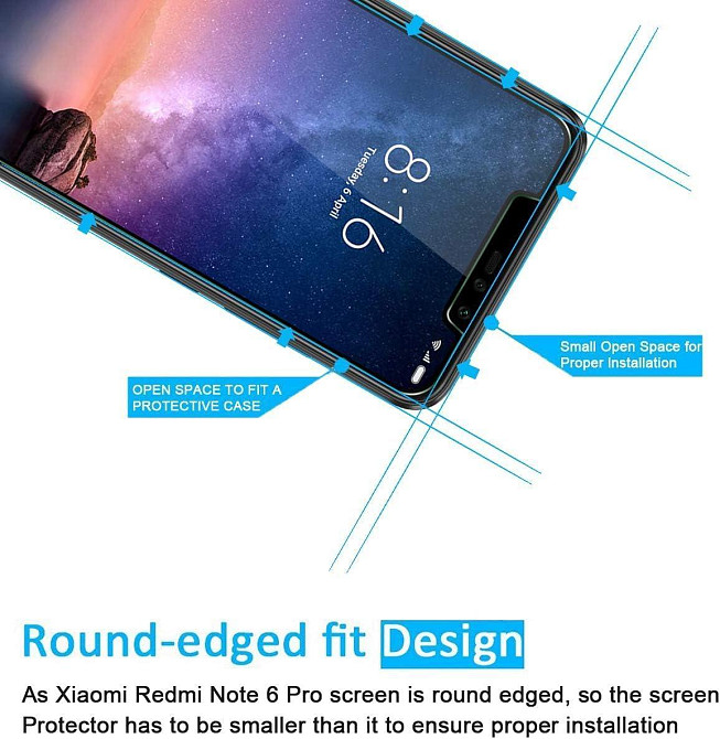 Защитное стекло NEW'C для Xiaomi Redmi Note 6 Pro прозрачное 3 шт 9H 0.33 мм HD ультрапрозрачное стойкое к Киев - изображение 3