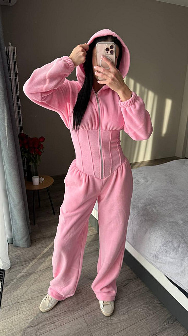 Жіночий стильний теплий корсетний комбінезон двосторонній фліс Рожевий, 44/46 Одеса - фото 2