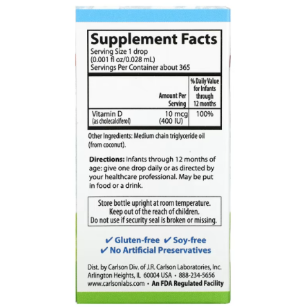 Витамин Д3 для детей Carlson Baby's Super Daily D3 400 МЕ 10,3 мл Киев
