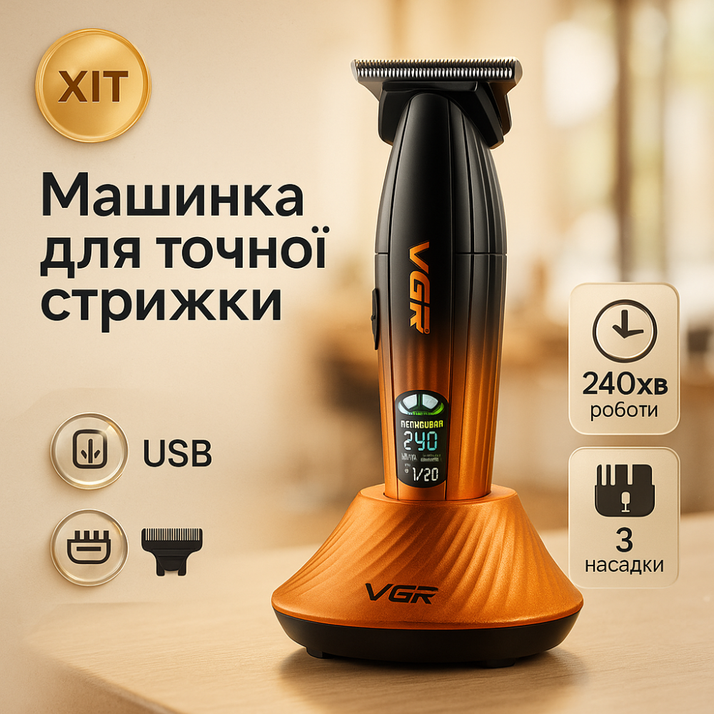 Машинка для стрижки мужская VGR V-889T, Универсальный триммер для мужчин Триммер висков CI-20 Львов - изображение 15