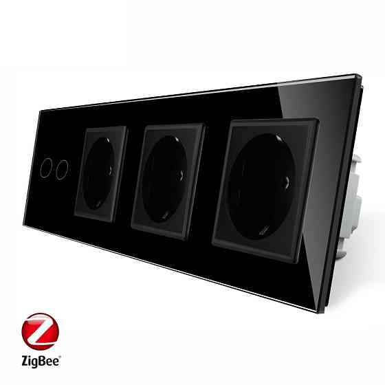 LIVOLO Розумний сенсорний ZigBee вимикач 2 сенсора 3 розетки Livolo чорний скло (VL-C702Z/C7C3E Коломыя