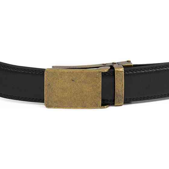 Ремінь чоловічий з латунною прямокутною пряжкою Vintage 20332 Чорний Київ