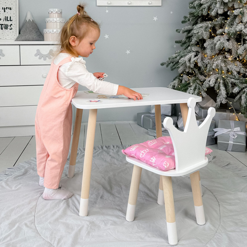 Стіл прямокутний 46х60х45 і стілець корона 26х26х24, столик та стільчик для хлопчика, білий Київ - фото 2