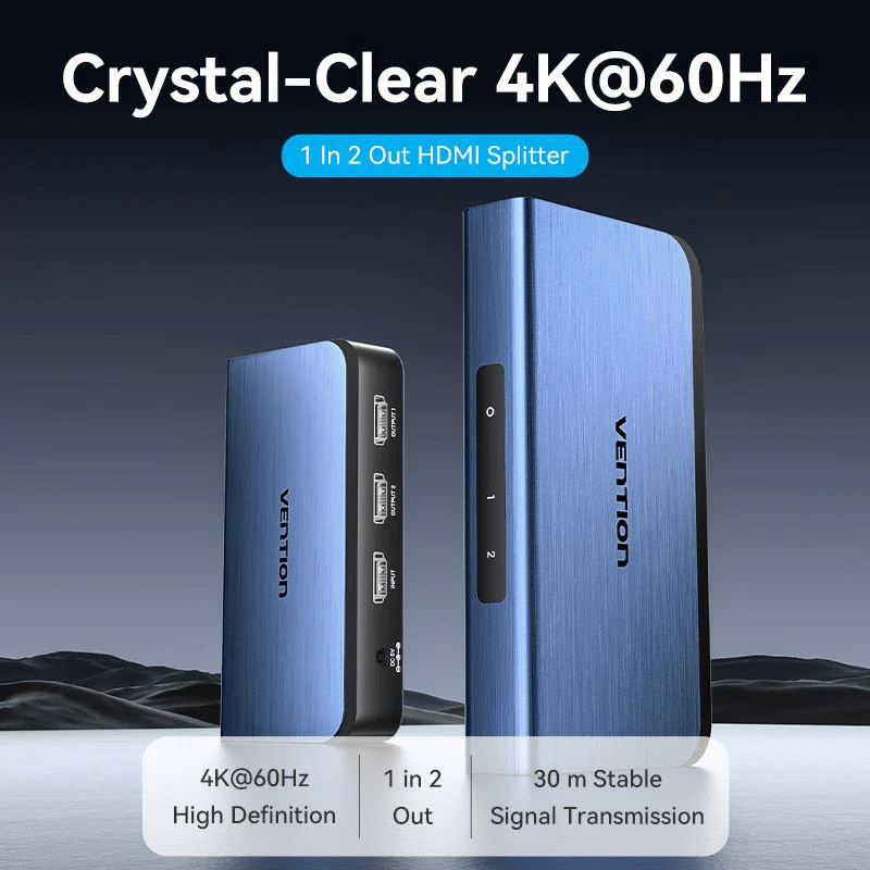 Сплітер HDMI 2.0 UHD 4K 60Hz 3D, HDCP 1in x 2out ports Blue Aluminum Alloy Vention Винница - изображение 4