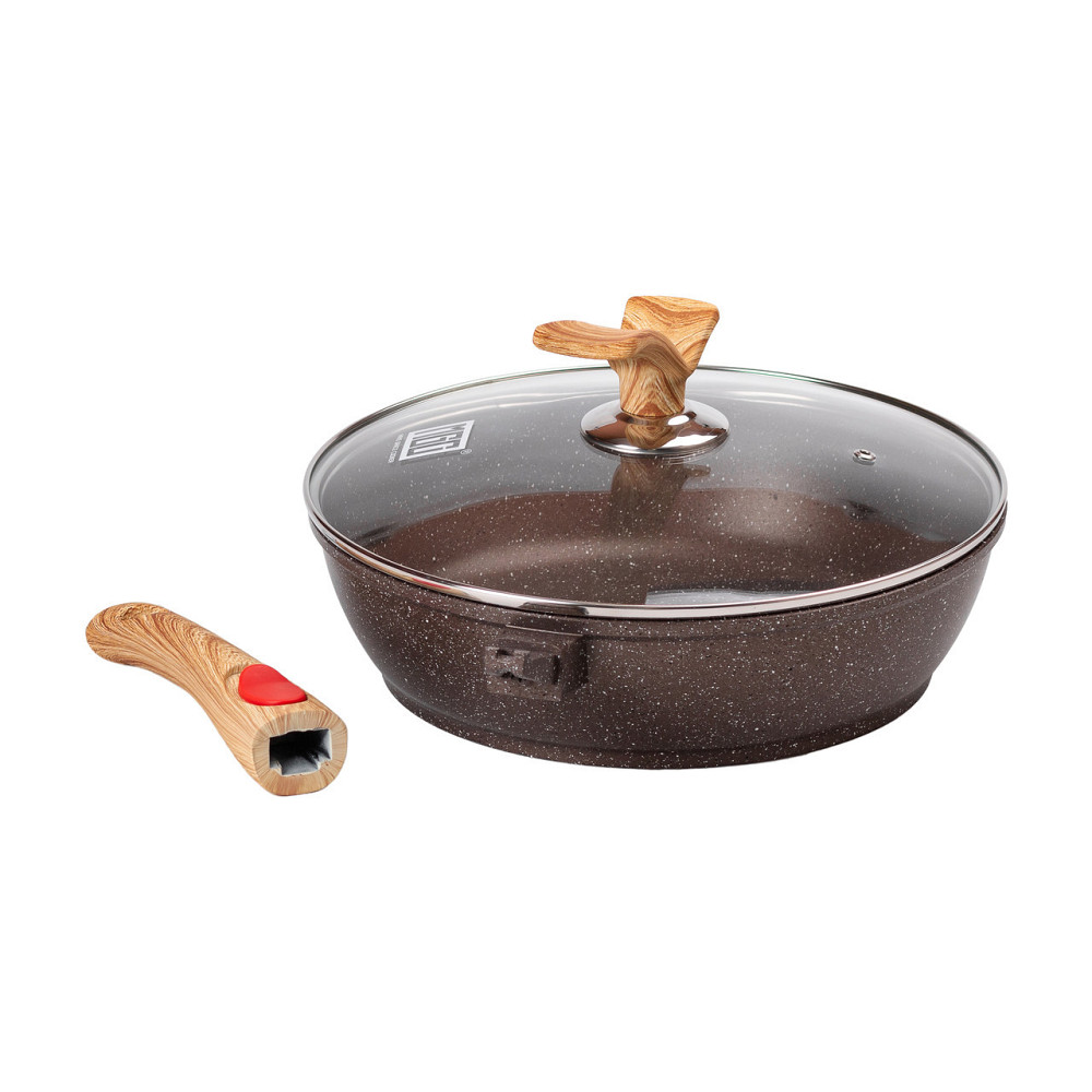 Глибока алюмінієва сковорода з кришкою Ø 28 см, кавова Київ - фото 3