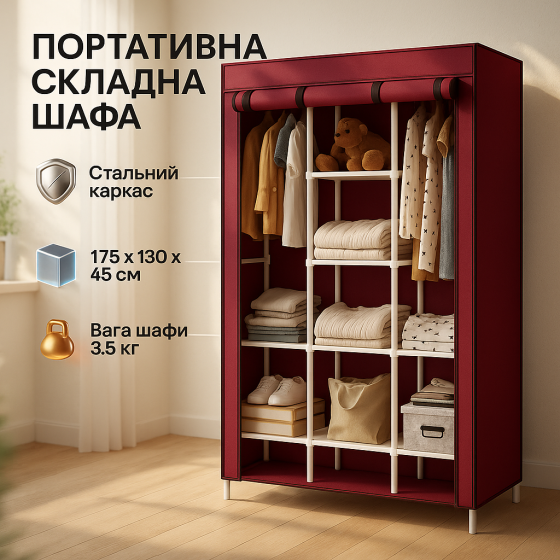 Тканевой шкаф для вещей многофункциональный WARDROBE 175 х 130 х 45 см, Текстильный шкафчик VK-71 Львов