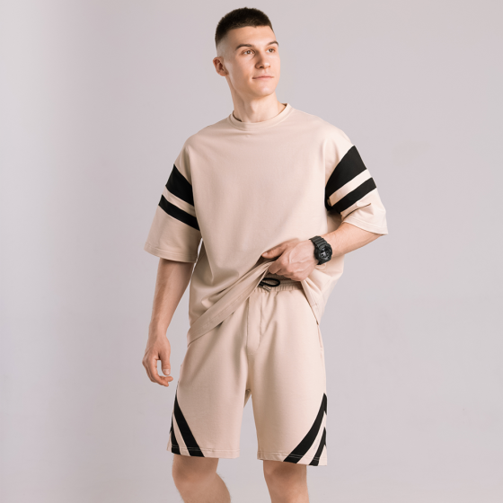 Чоловічий літній комплект шорти і футболка бежевий вільного крою Pobedov Flow Київ