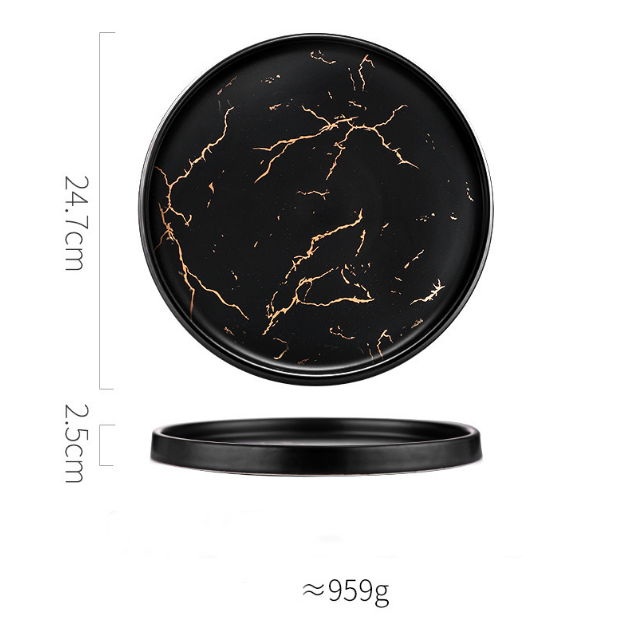 Тарелка Мраморная роскошь ЧЕРНАЯ 25 см 960 грамм!! Блюдо фарфорова матовая под мрамор БОЛЬШАЯ столовая тарелка Кременчуг - изображение 1