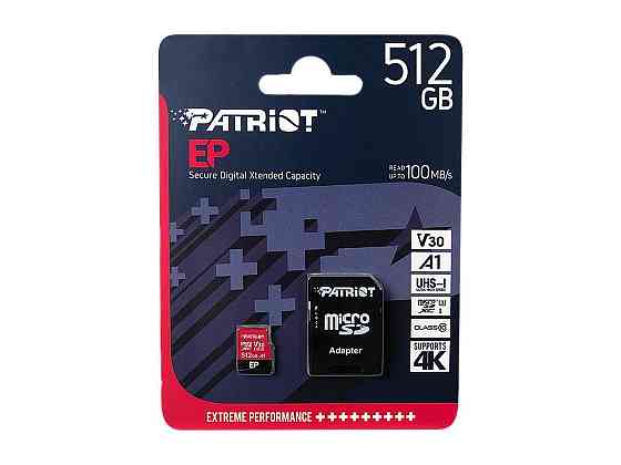 Карта пам'яті microSDXC (UHS-1 U3) Patriot EP Series 512Gb class 10 V30 (R-100MB/s, W-80MB/s) (adapter SD) Київ